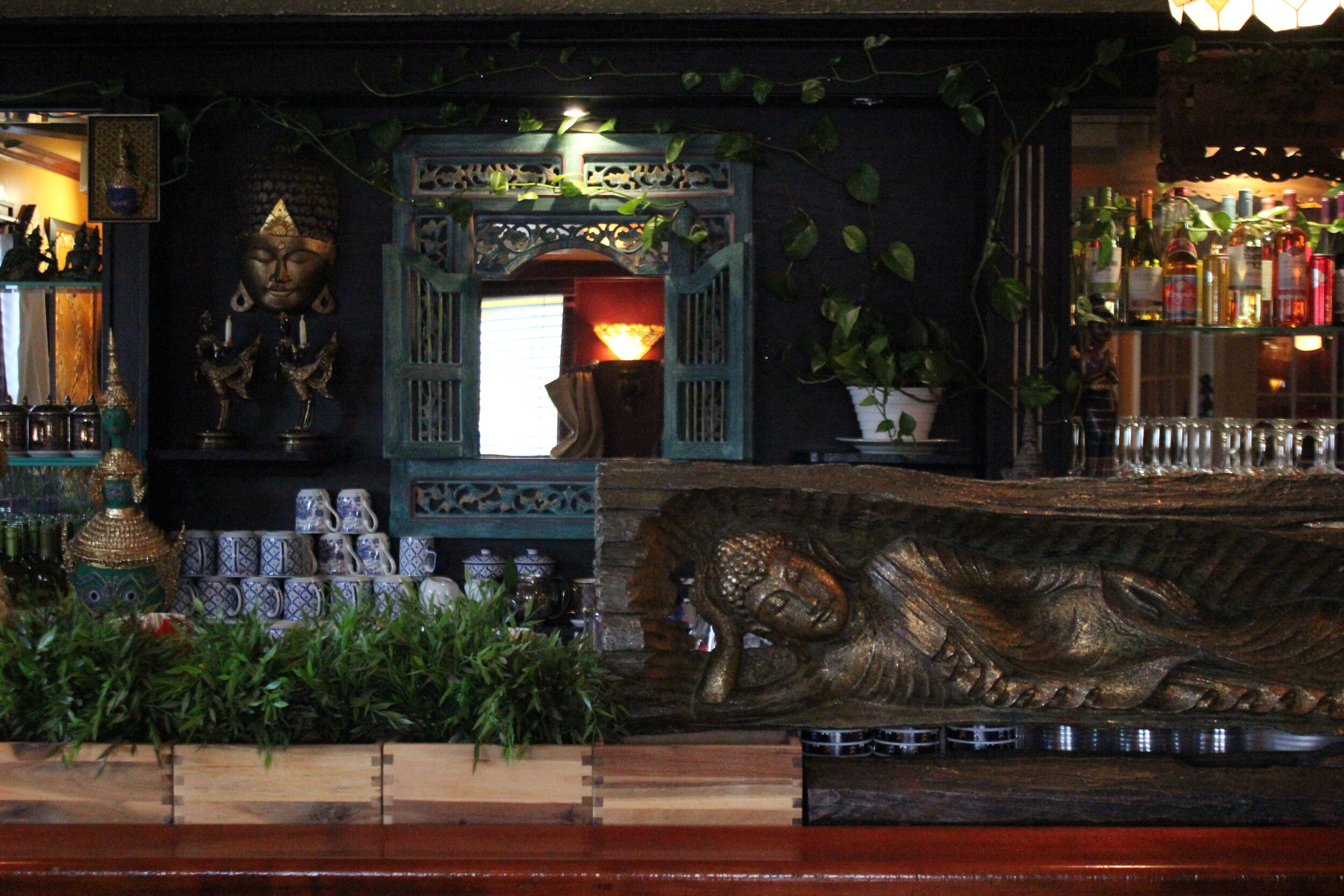 The welcoming interior of Thai Garden, with traditional Thai decor